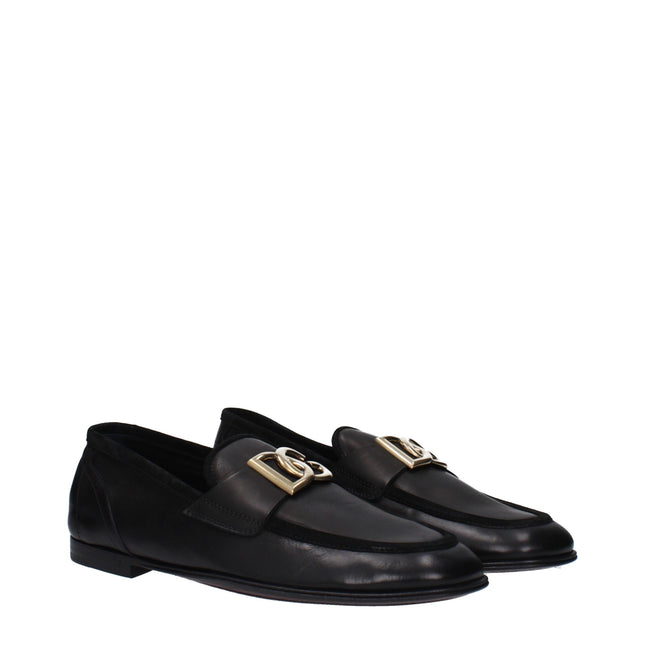 Dolce & Gabbana Black Leather Slip-On Loafers