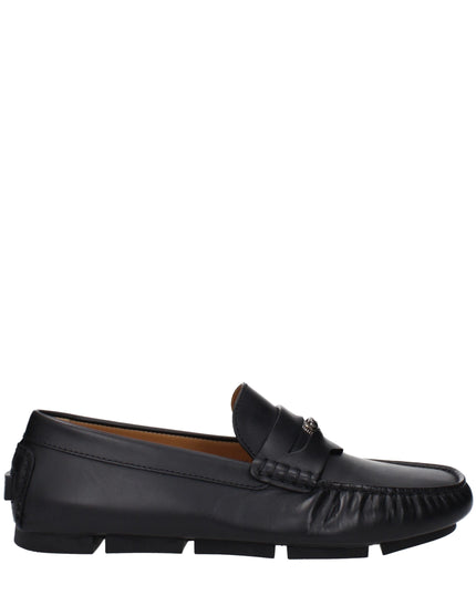 Versace Black Leather Slip-On Loafers