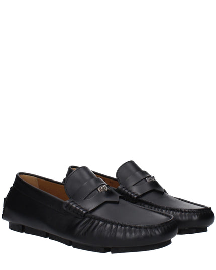 Versace Black Leather Slip-On Loafers