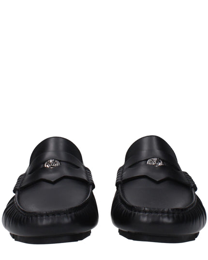 Versace Black Leather Slip-On Loafers
