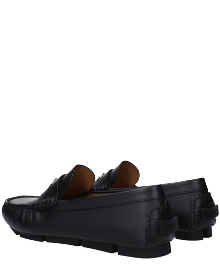 Versace Black Leather Slip-On Loafers