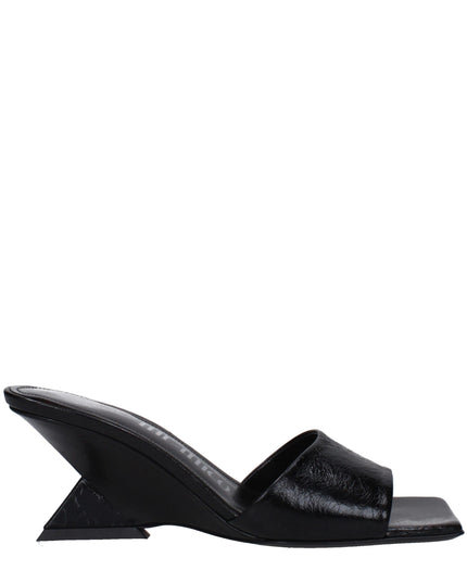 The Attico Black Leather Flat Sandals