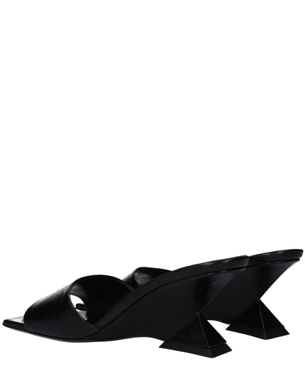 The Attico Black Leather Flat Sandals