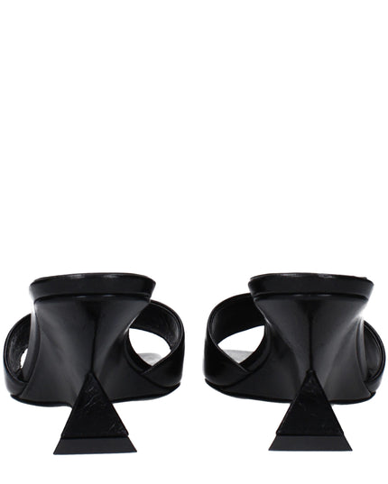 The Attico Black Leather Flat Sandals