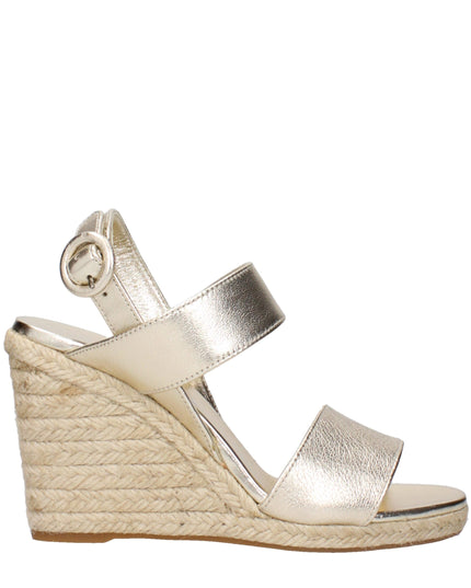 Prada Gold Leather Wedge Sandals