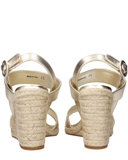 Prada Gold Leather Wedge Sandals