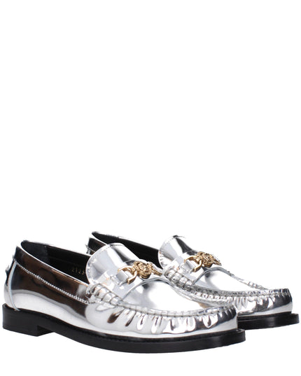 Versace Gray Leather Slip-On Loafers