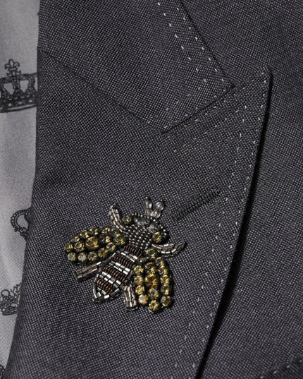 Dolce & Gabbana Dark Gray Bee Embroidery SICILIA Coat Blazer