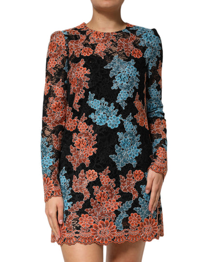 Dolce & Gabbana Multicolor Floral Embroidery Shift Mini Dress