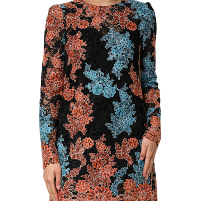 Dolce & Gabbana Multicolor Floral Embroidery Shift Mini Dress