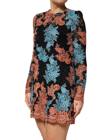 Dolce & Gabbana Multicolor Floral Embroidery Shift Mini Dress