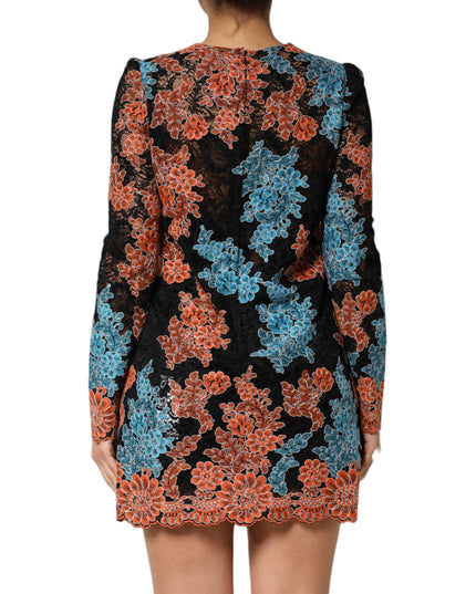 Dolce & Gabbana Multicolor Floral Embroidery Shift Mini Dress