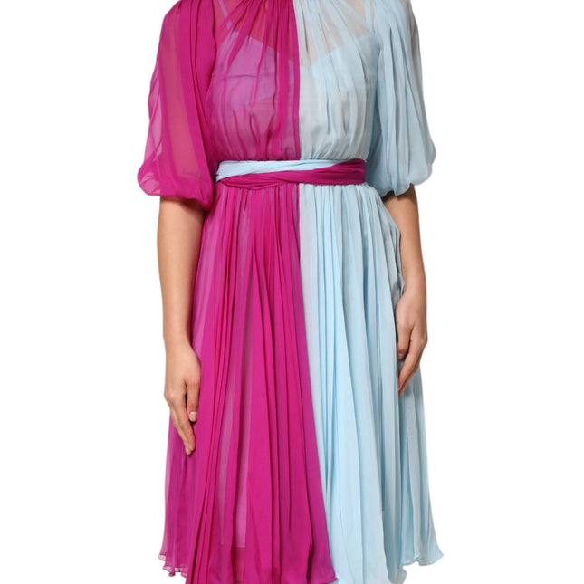 Dolce & Gabbana Fuchsia Light Blue Silk Two Tone Midi Dress