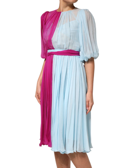 Dolce & Gabbana Fuchsia Light Blue Silk Two Tone Midi Dress