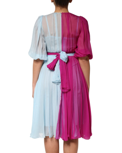 Dolce & Gabbana Fuchsia Light Blue Silk Two Tone Midi Dress