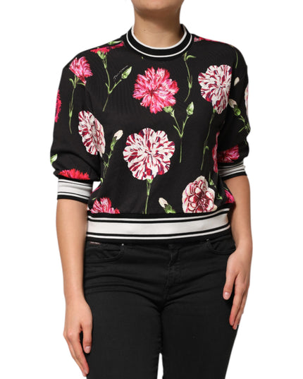 Dolce & Gabbana Black Floral Print Cotton Short Sleeves Top