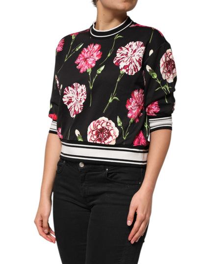 Dolce & Gabbana Black Floral Print Cotton Short Sleeves Top