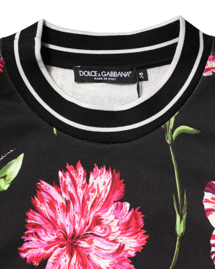 Dolce & Gabbana Black Floral Print Cotton Short Sleeves Top
