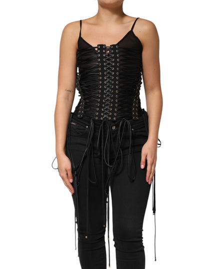 Dolce & Gabbana Black Eyelet Embellished Corset Style Top