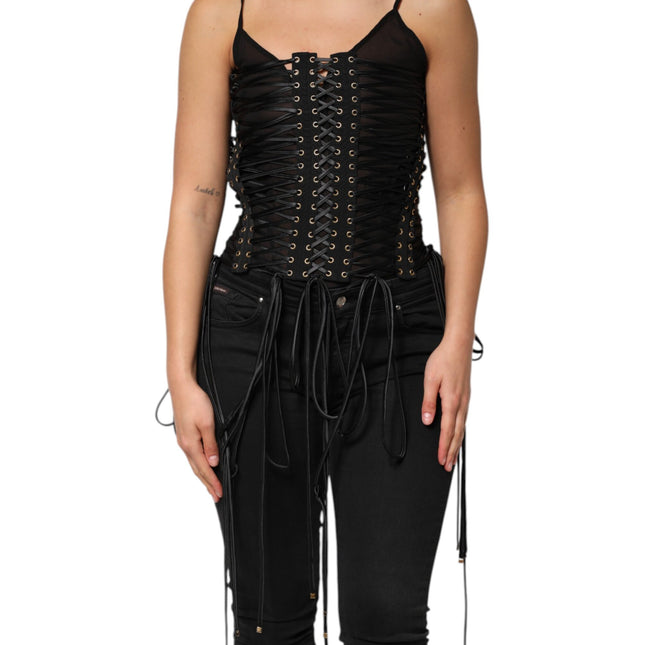 Dolce & Gabbana Black Eyelet Embellished Corset Style Top