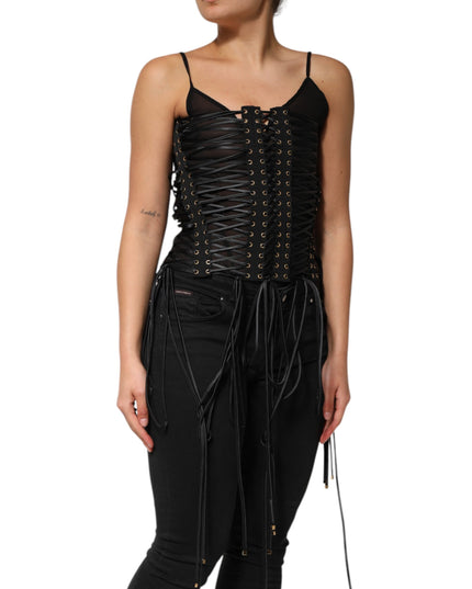 Dolce & Gabbana Black Eyelet Embellished Corset Style Top