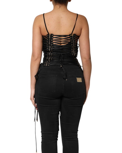 Dolce & Gabbana Black Eyelet Embellished Corset Style Top