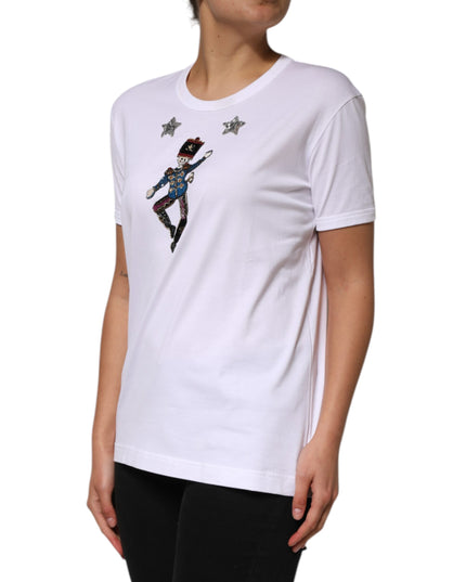 Dolce & Gabbana White Cotton Sequin Embellished Top T-shirt