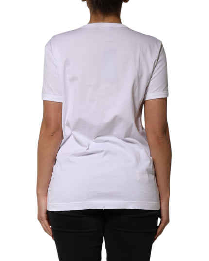 Dolce & Gabbana White Cotton Sequin Embellished Top T-shirt