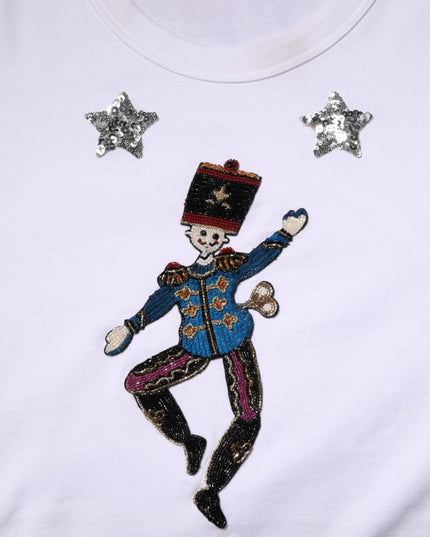 Dolce & Gabbana White Cotton Sequin Embellished Top T-shirt