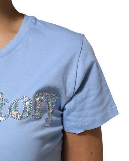 PINKO Blue Love Story Sequined Embellished Short Sleeves T-shirt