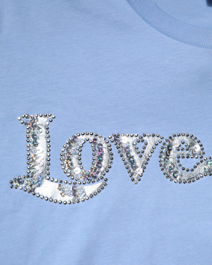 PINKO Blue Love Story Sequined Embellished Short Sleeves T-shirt