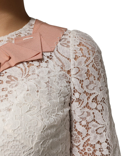 Dolce & Gabbana White Floral Lace Short Sleeves Blouse Top