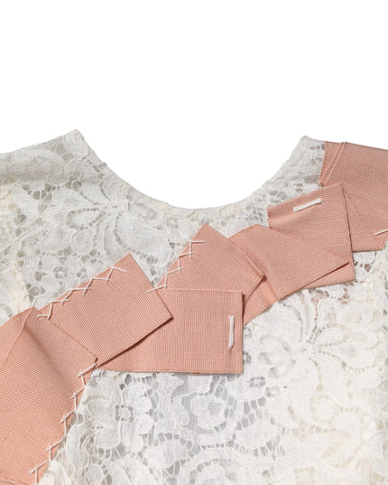 Dolce & Gabbana White Floral Lace Short Sleeves Blouse Top