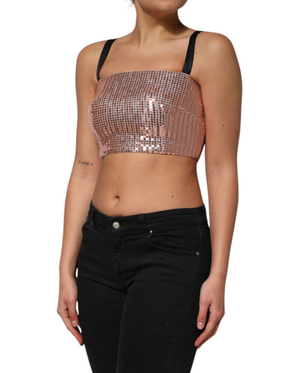 Dolce & Gabbana Pink Sequined Nylon Sleeveless Cropped Top