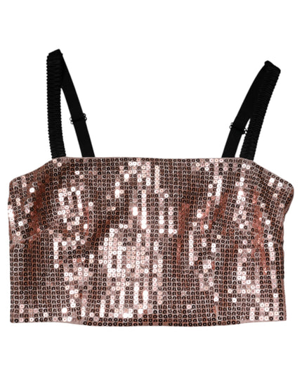 Dolce & Gabbana Pink Sequined Nylon Sleeveless Cropped Top
