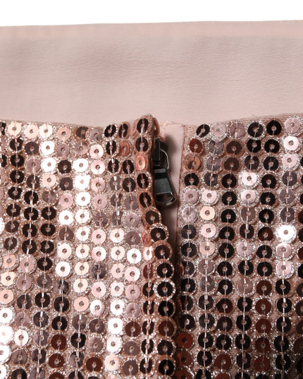 Dolce & Gabbana Pink Sequined Nylon Sleeveless Cropped Top