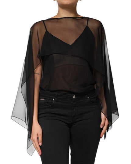 Dolce & Gabbana Black See Through Silk Chiffon Lace Blouse Top
