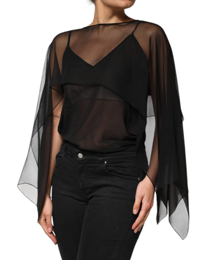 Dolce & Gabbana Black See Through Silk Chiffon Lace Blouse Top