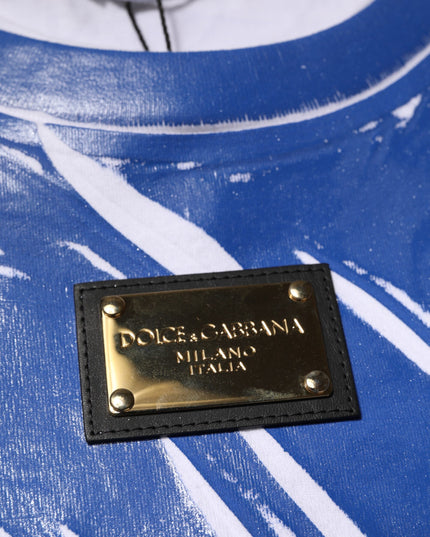 Dolce & Gabbana Blue White Cotton Logo Plaque Women Tank Top