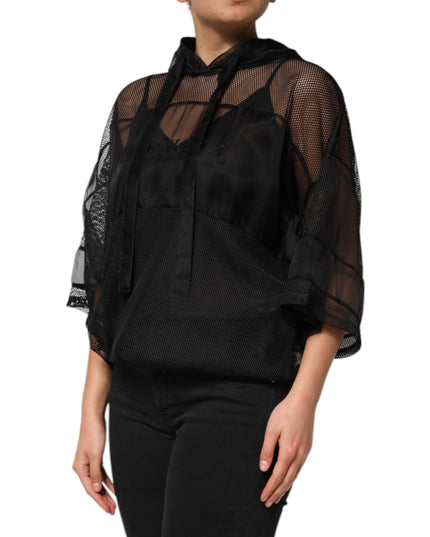 Dolce & Gabbana Black See Through Hooded Pullover Sweater