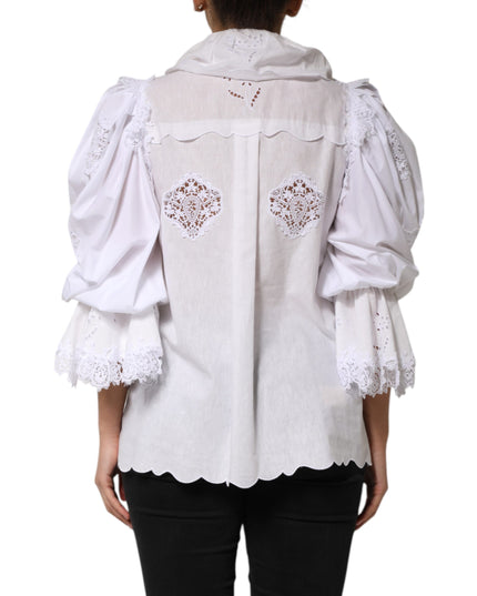 Dolce & Gabbana White Ruffled Lace Embellished Blouse Top