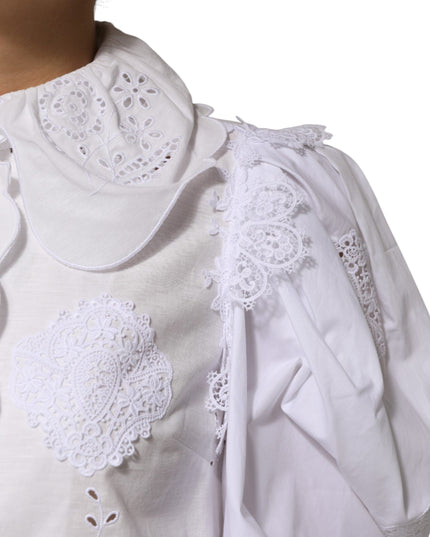 Dolce & Gabbana White Ruffled Lace Embellished Blouse Top