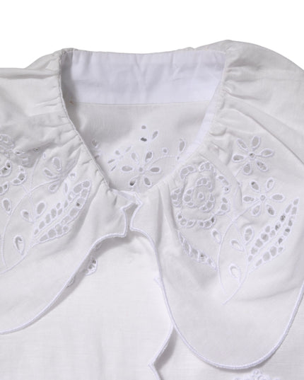 Dolce & Gabbana White Ruffled Lace Embellished Blouse Top