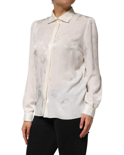 Dolce & Gabbana White Silk Long Sleeves Collared Shirt Top