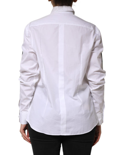 Dolce & Gabbana White Crystal Embellished Collared Shirt Top