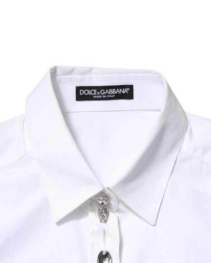 Dolce & Gabbana White Crystal Embellished Collared Shirt Top