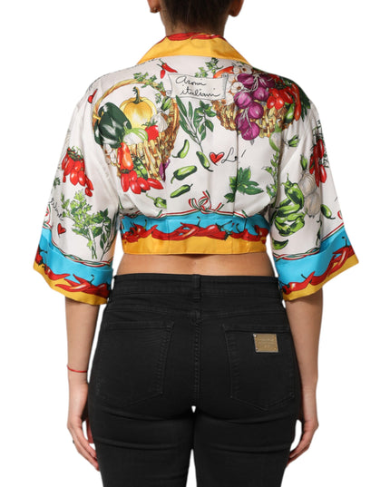 Dolce & Gabbana Multicolor Chili Silk Cropped Blouse Top