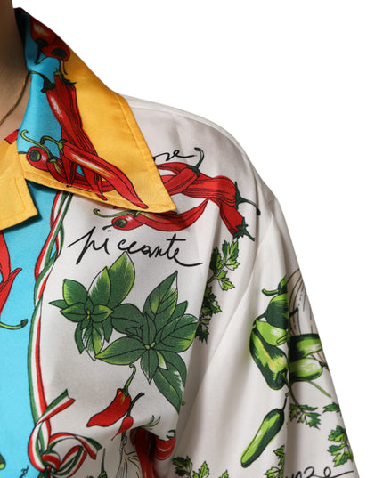 Dolce & Gabbana Multicolor Chili Silk Cropped Blouse Top