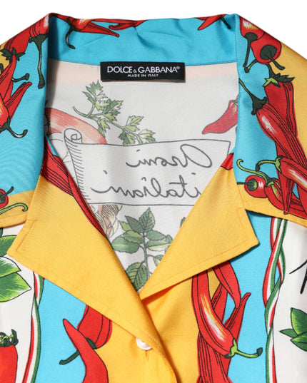 Dolce & Gabbana Multicolor Chili Silk Cropped Blouse Top