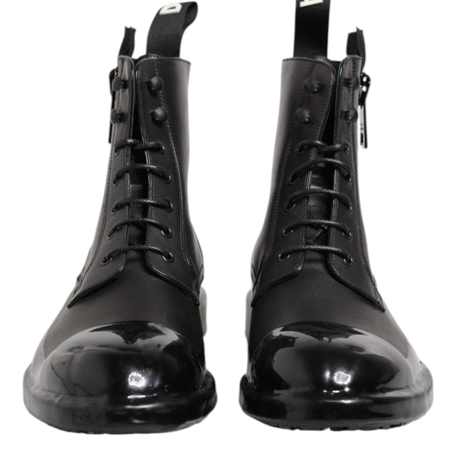 Dolce & Gabbana Brown Black Lace Up Mid Calf Men Boots Shoes